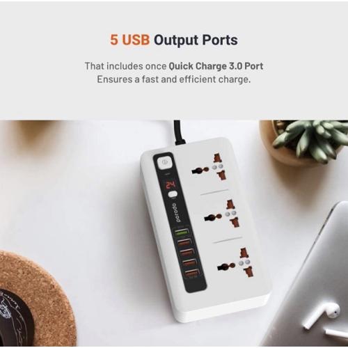 المحول الذكي 3 منافذ للكهرباء و 5 منافذ usb مع مؤقت 