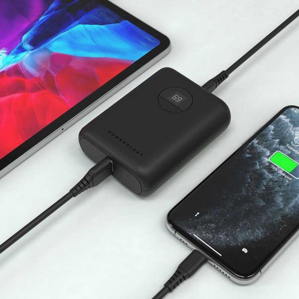 Powerology 10000mAh Ultra-Compact Power Bank 20W PD & QC3.0 USB-A and USB-C