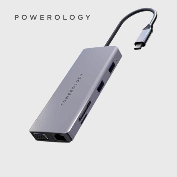 POWEROLOGY 11 in 1 USB-C HUB ETHERET HDMI VGA 60W power Delivery fast charge