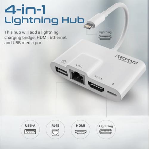 PROMATE MediaSync-LT 4-in-1 Multimedia Hub with Lightning Connector