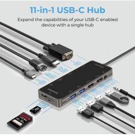 PROMATE PrimeHub-Pro 11 in 1 Ultra-Fast Multiport USB-C Hub with 100W Power Delivery