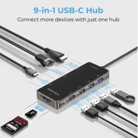 PROMATE PrimeHub-Go 9 in 1 Compact Multiport USB-C Hub with 100W Power Delivery