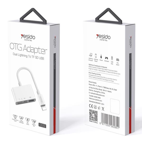 وصلة Yesido GS12 lightning to USB Plus TF MicroSD Plus Lightning OTG Adapter