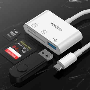 وصلة Yesido TYPE-C TO USB 3.0 + TF/ SD CARD SLOT READING PLUG AND PLAY OTG ADAPTER