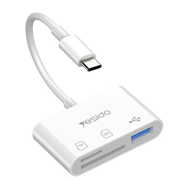 وصلة Yesido TYPE-C TO USB 3.0 + TF/ SD CARD SLOT READING PLUG AND PLAY OTG ADAPTER