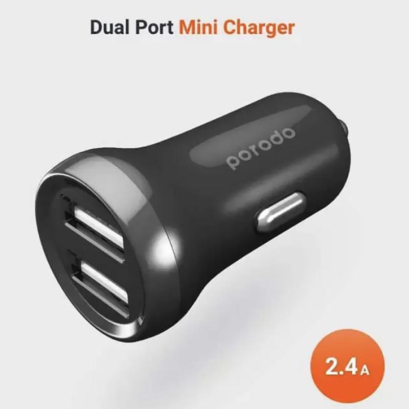 فيشة شحن للسيارة Porodo Dual Port 2.4A Mini Car Charger