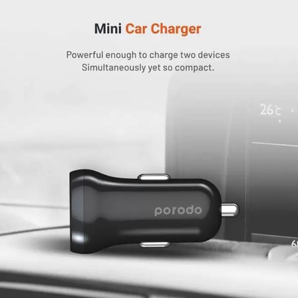 فيشة شحن للسيارة Porodo Dual Port 2.4A Mini Car Charger