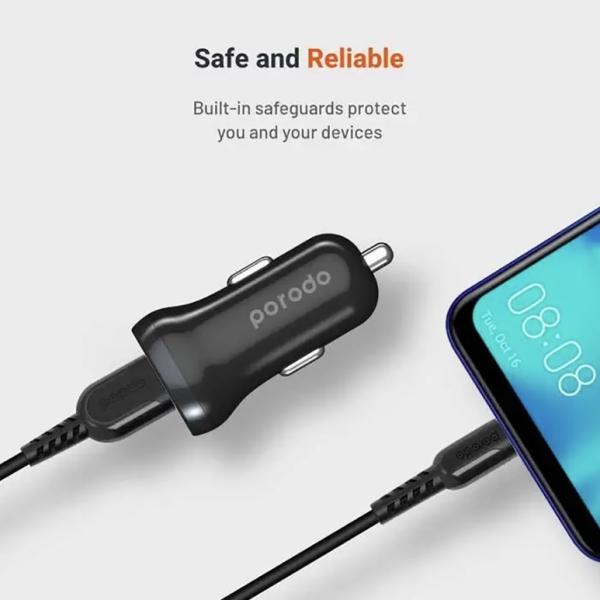 فيشة شحن للسيارة Porodo Dual Port 2.4A Mini Car Charger