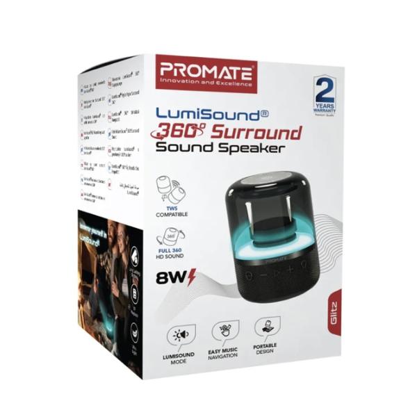 سبيكر بلوتوث PROMATE Glitz LumiSound® 360° Surround Sound Speaker