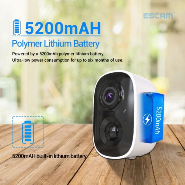 كاميرا مراقبة تعمل بالبطارية ESCAM G14 Rechargeable 1080P Full HD AI Recognition Infrared Night Vision WiFi Camera