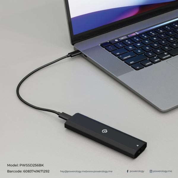 Powerology 256GB Dual Protocol Portable SSD Drive Extremely Fast Transmission Rate