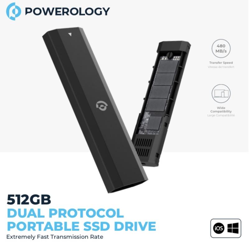 Powerology 512GB Dual Protocol Portable SSD Drive Extremely Fast Transmission Rate