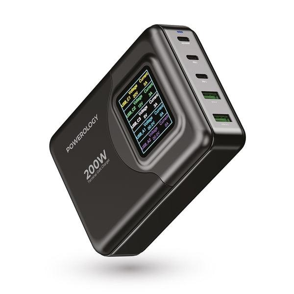 Powerology 200W Total Output GaN Charging Terminal With LED -Voltage Display