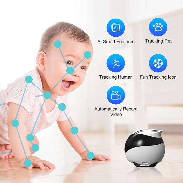 روبوت كاميرا المراقبة Enabot Ebo Remotely Movable Security Robot, Smart Pet Camera, Interactive Smart Robot, Pet Monitor, Security Camera, Petpal, Two Way Audio & WiFi Full HD & Full-Room View & Live Video (Ebo Air)