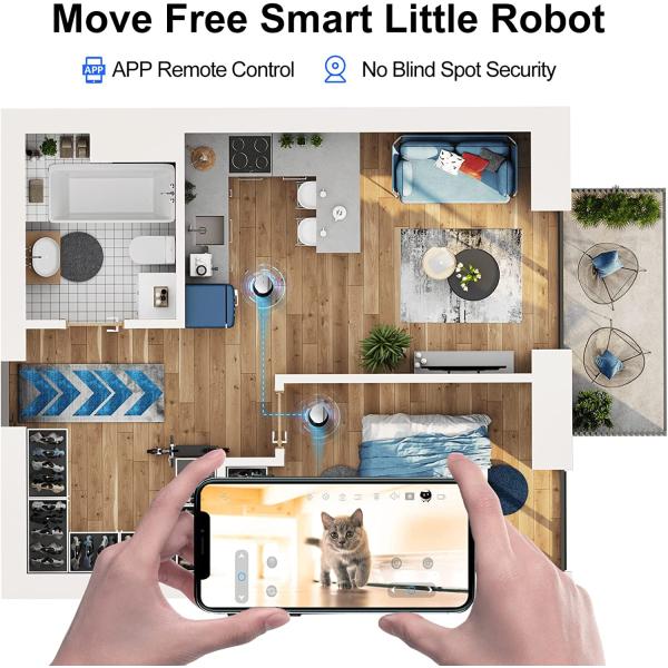 روبوت كاميرا المراقبة Enabot Ebo Remotely Movable Security Robot, Smart Pet Camera, Interactive Smart Robot, Pet Monitor, Security Camera, Petpal, Two Way Audio & WiFi Full HD & Full-Room View & Live Video (Ebo Air)