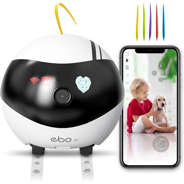 روبوت كاميرا المراقبة Enabot Ebo Remotely Movable Security Robot, Smart Pet Camera, Interactive Smart Robot, Pet Monitor, Security Camera, Petpal, Two Way Audio & WiFi Full HD & Full-Room View & Live Video (Ebo Air)