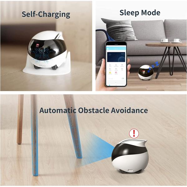 روبوت كاميرا المراقبة Enabot Ebo Remotely Movable Security Robot, Smart Pet Camera, Interactive Smart Robot, Pet Monitor, Security Camera, Petpal, Two Way Audio & WiFi Full HD & Full-Room View & Live Video (Ebo Air)