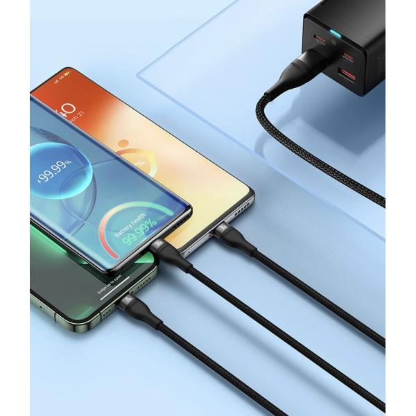 Baseus Cable Flash Series Two for three Data Charging Cabo USB+Type C to Micro USB +for Lightning+Tipo C Digital Cable 100w 1.2m