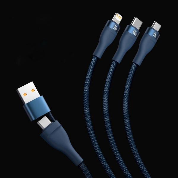 Baseus Cable Flash Series Two for three Data Charging Cabo USB+Type C to Micro USB +for Lightning+Tipo C Digital Cable 100w 1.2m