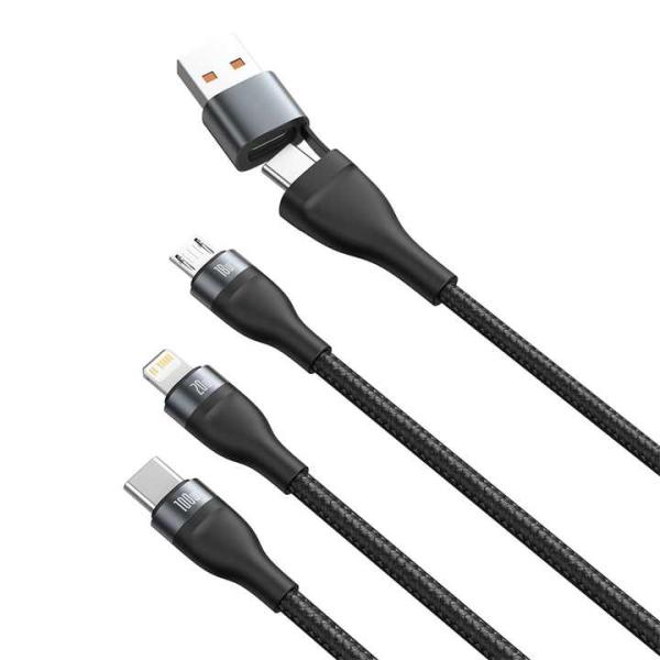 Baseus Cable Flash Series Two for three Data Charging Cabo USB+Type C to Micro USB +for Lightning+Tipo C Digital Cable 100w 1.2m