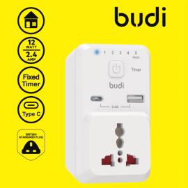 BUDI 3 PIN TIMER HOME CHARGER 12 WATT WITH TYPE-C CONNECTER M8J313U