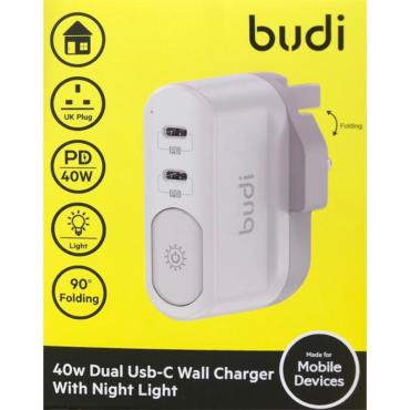 شاحن جداري budi 40W Dual Usb-C Wall Charger With Night Light