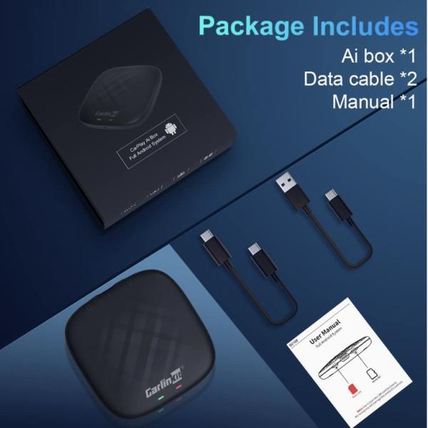 Carlinkit Android Ai Box V3, Qualcomm 8-core/4G+64GB, Comes with Google Play, Support Netflix, Youtube, Disney+, Only Fit for Cars with Built-in Wired CarPlay