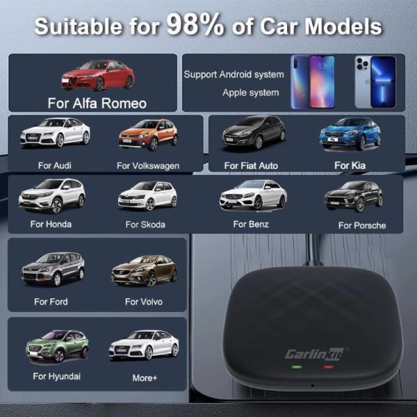 Carlinkit Android Ai Box V3, Qualcomm 8-core/4G+64GB, Comes with Google Play, Support Netflix, Youtube, Disney+, Only Fit for Cars with Built-in Wired CarPlay