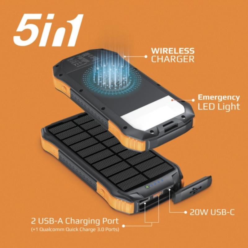 شاحن متنقل بالطاقة الشمسية 5 في 1 بقوة 10000mah - 20W