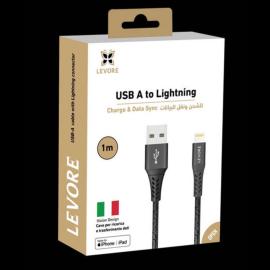 كيبل شحن ونقل بيانات LEVORE USB A to Lightning بطول 1 متر