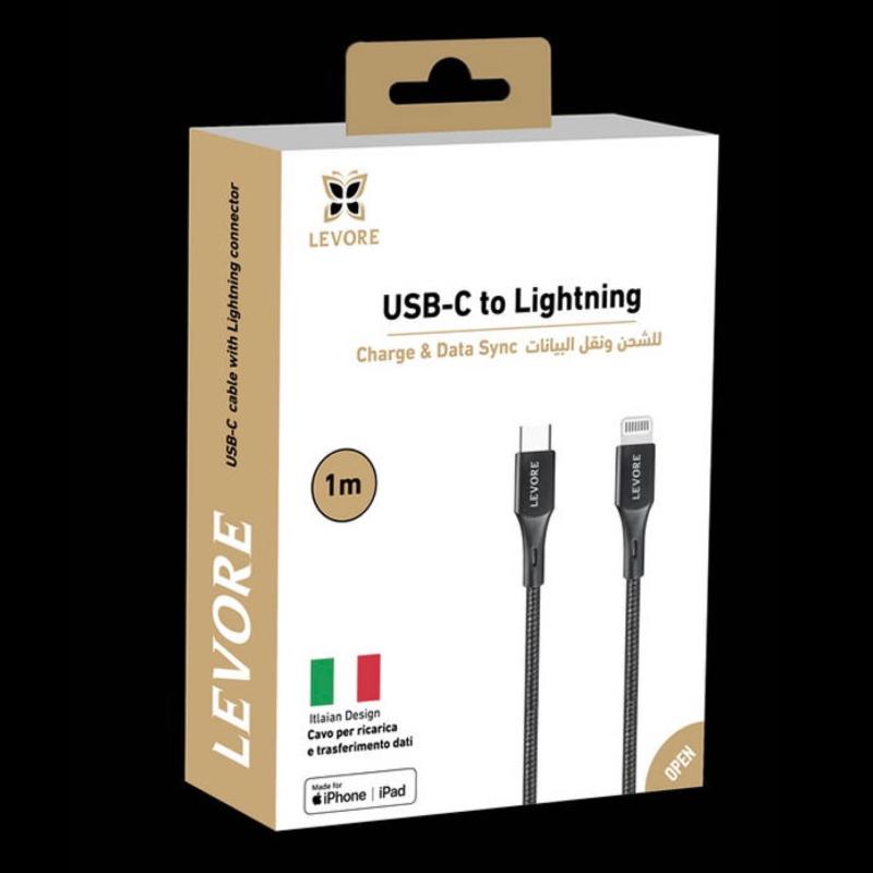 كيبل شحن ونقل بيانات LEVORE USB-C to Lightning بطول 1 متر