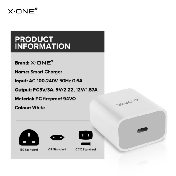 فيشة شحن جدارية بقوة 20 واط بمنفذ USB-C من X.ONE