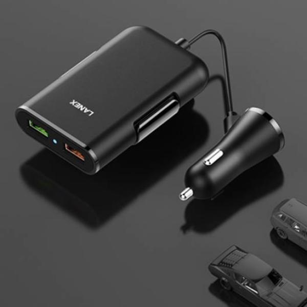 محول شحن للسيارة 4 منافذ USB بقوة 30 واط وكيبل بطول 1.8 متر من LANEX