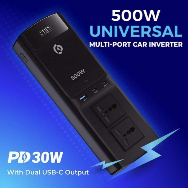 محول شحن للسيارة متعدد المنافذ ومخرج USB مزدوج بقوة 500 واط من POWEROLOGY