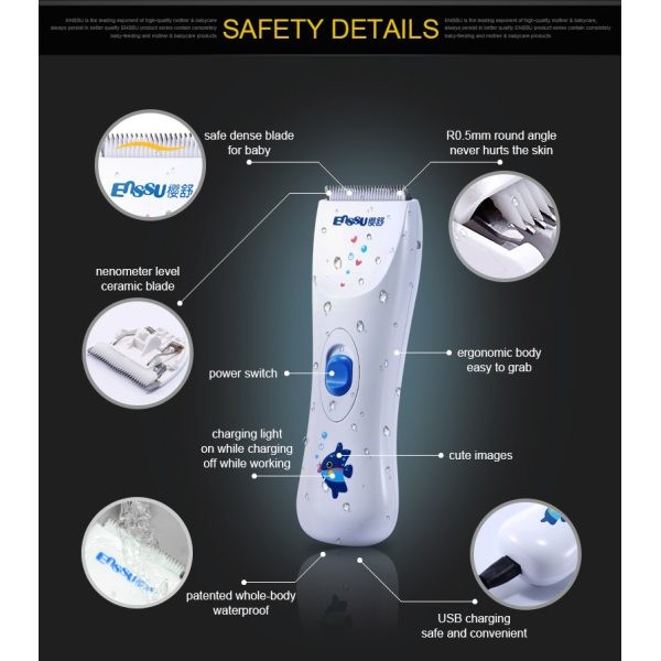 ماكينة قص الشعر الاسلكية أحترافية وهادئة للأطفال الرضع مقاومة للماء من Enssu