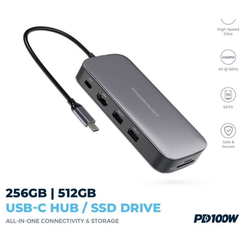 Powerology 256GB USB-C Hub & SSD Drive All-in-one Connectivity & Storage