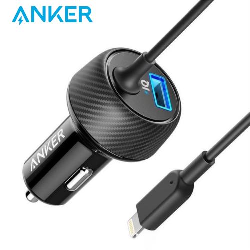 فيشة شحن للسيارة بقوة 24 واط مع كيبل Lightning من ANKER 