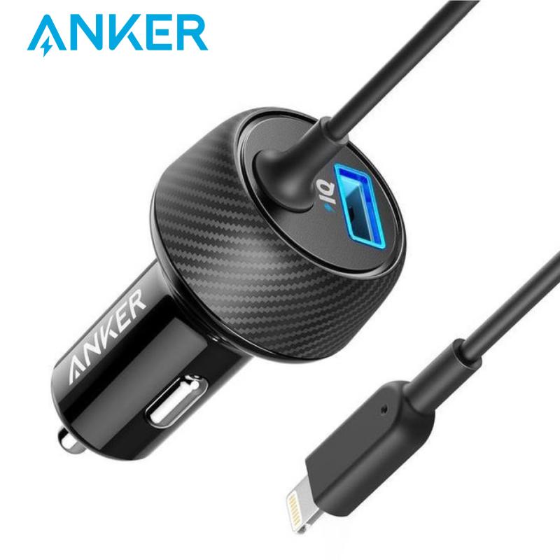 فيشة شحن للسيارة بقوة 24 واط مع كيبل Lightning من ANKER