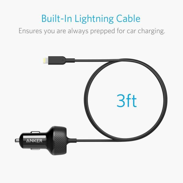 فيشة شحن للسيارة بقوة 24 واط مع كيبل Lightning من ANKER 