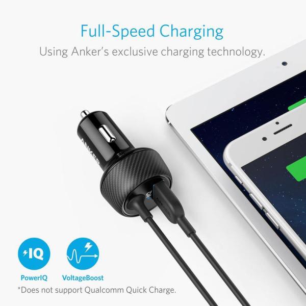 فيشة شحن للسيارة بقوة 24 واط مع كيبل Lightning من ANKER 