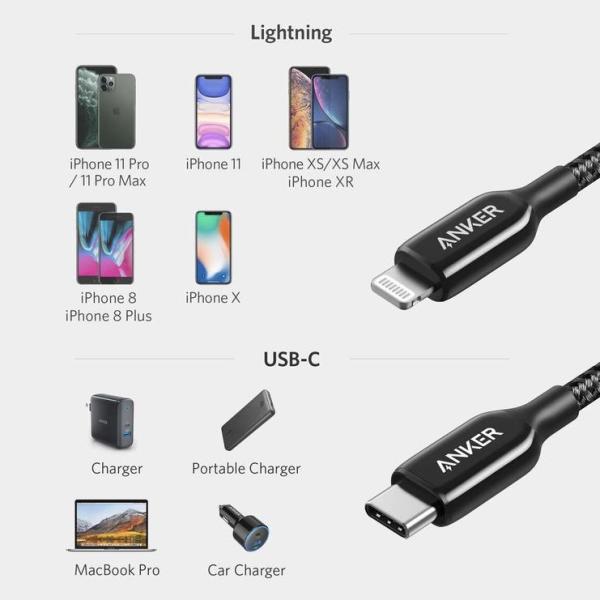 كيبل شحن Anker PowerLine + III USB-C Cable with Lightning Connector 0.9m 3ft