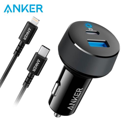 فيشة شحن للسيارة مع كيبل Anker PowerDrive Classic PD 2 with Charging Cable 30W USB-C Charger and USB-C Canle with Lightning Connector 0.9m 3ft