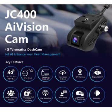 JC400 4G Smart AiVision Dashcam with Front & Rearview Dual 1080P Live Video Monitoring GPS Tracking & SOS Alarm by Mobile APP