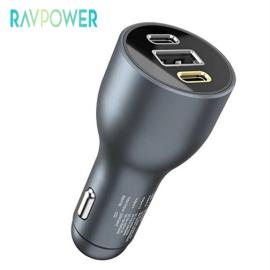 فيشة شحن للسيارة منفذين PD ومنفذ USB بقوة 100 واط من RAVPOWER