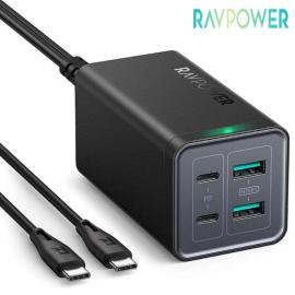 محول شحن لسطح المكتب بقوة 120 واط 4 منافذ وكيبل شحن USB TO USB من RAVPOWER