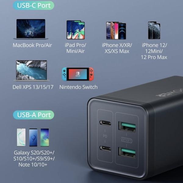 محول شحن لسطح المكتب بقوة 120 واط 4 منافذ وكيبل شحن USB TO USB من RAVPOWER