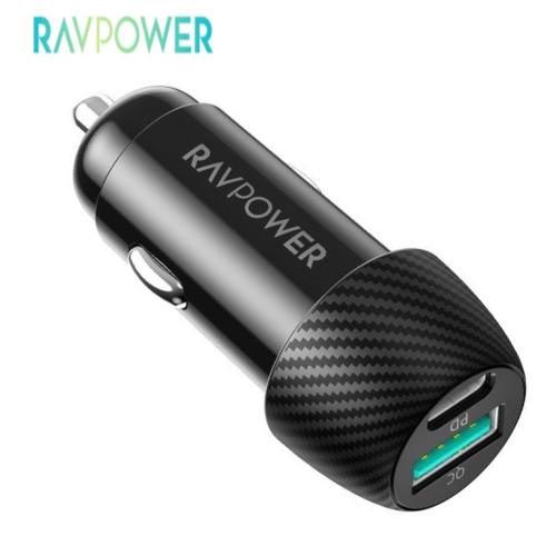 فيشة شحن للسيارة بقوة 49 واط بمنفذين PD و USB من RAVPOWER